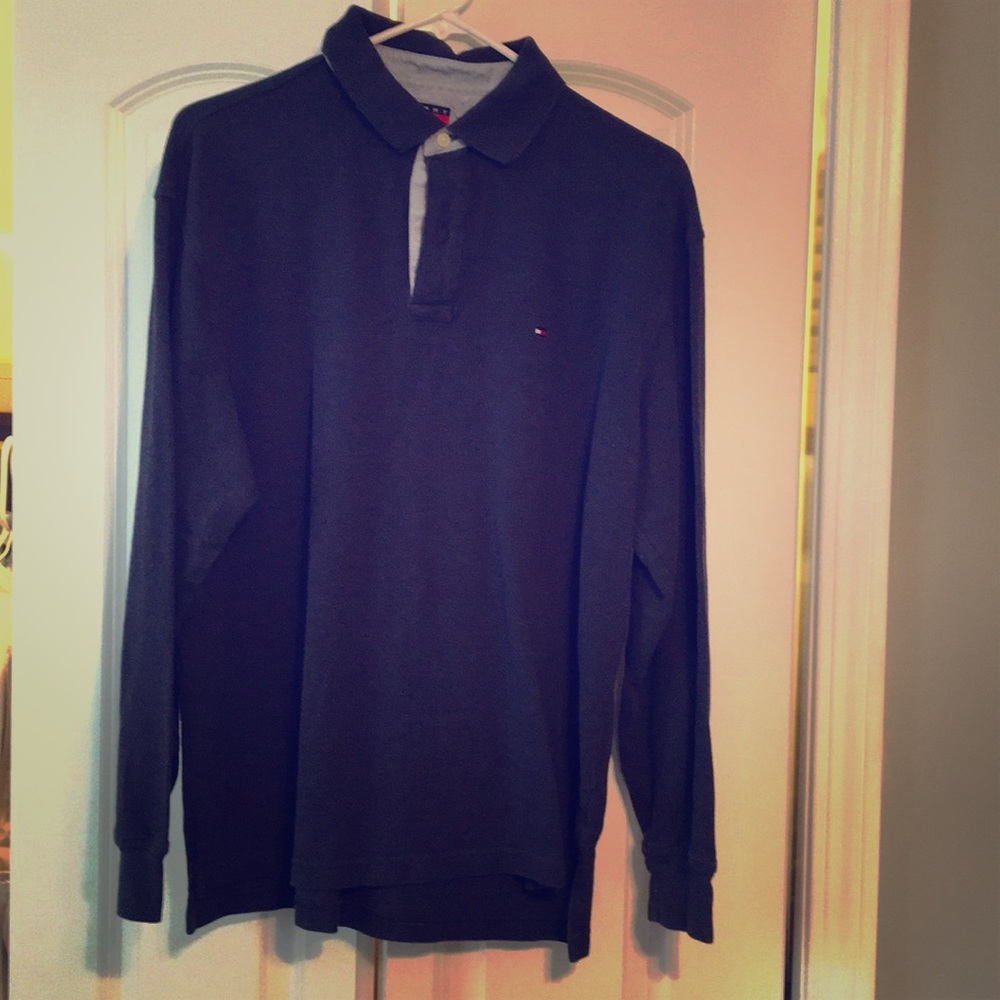 Tommy Hilfiger Mens Long Sleeve Polo - Navy Medium